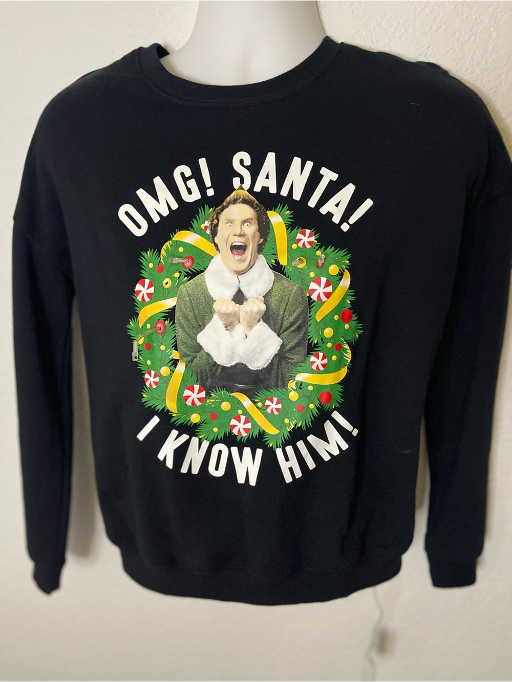 ELF Black OMG! Santa! Christmas sweater with LED lights